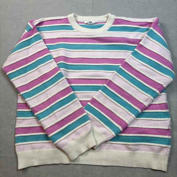 Anthropologie‎ THML Sweater Womens Large Striped Cableknit Pullover Spring Pink - Picture 1 of 5